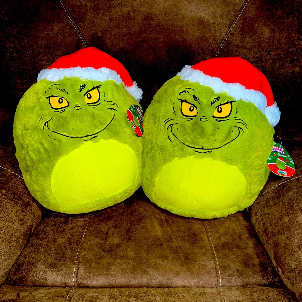 Squishmallow 16” Grinch Fuzzamallow with red Santa hat